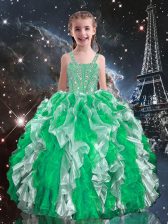 New Arrival Sleeveless Lace Up Floor Length Beading and Ruffles Little Girls Pageant Gowns