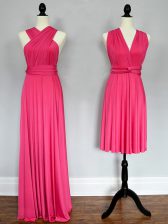 Glittering Hot Pink Lace Up Halter Top Ruching Dama Dress for Quinceanera Chiffon Sleeveless