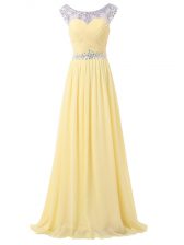Custom Made Scoop Sleeveless Backless Prom Gown Light Yellow Chiffon