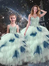 Artistic Sleeveless Lace Up Floor Length Beading and Ruffled Layers Sweet 16 Dress