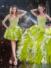  Sweetheart Sleeveless Quinceanera Gown Floor Length Beading and Ruffles Multi-color Organza