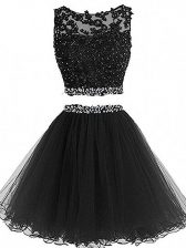  Black Sleeveless Beading and Lace and Appliques Mini Length Prom Evening Gown