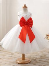 Eye-catching White Zipper Scoop Bowknot Little Girl Pageant Gowns Organza Sleeveless