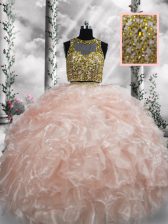 Discount Organza Sleeveless Floor Length 15th Birthday Dress and Beading and Ruffles