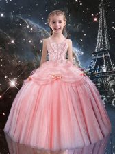  Tulle Sleeveless Floor Length Little Girls Pageant Dress Wholesale and Beading