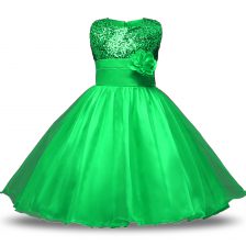 Best Selling Sleeveless Belt and Hand Made Flower Zipper Flower Girl Dress