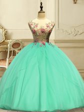  Apple Green Organza Lace Up Sweet 16 Dresses Sleeveless Floor Length Appliques