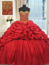 Pretty Red 15 Quinceanera Dress Sweetheart Sleeveless Brush Train Lace Up