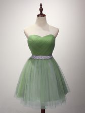  Sleeveless Beading and Ruching Lace Up Damas Dress