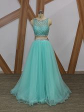  Tulle Sleeveless Floor Length Prom Dresses and Beading