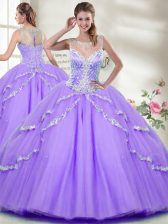 Glamorous Scoop Sleeveless Zipper Sweet 16 Quinceanera Dress Lavender Tulle