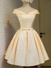 Glittering Knee Length Lace Up Damas Dress Champagne for Prom and Party and Wedding Party with Belt