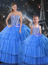 High End Sweetheart Sleeveless Organza and Tulle Ball Gown Prom Dress Ruffled Layers Lace Up
