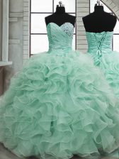 Colorful Sweetheart Sleeveless Lace Up Sweet 16 Quinceanera Dress Apple Green Organza