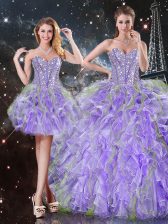  Lavender Sleeveless Beading and Ruffles Floor Length Vestidos de Quinceanera