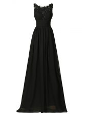 Graceful Black Zipper Vestidos de Damas Appliques Sleeveless Floor Length