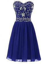  Royal Blue Empire Beading Evening Dress Zipper Chiffon Sleeveless Knee Length