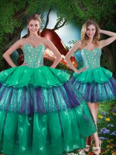  Floor Length Ball Gowns Sleeveless Turquoise Quinceanera Gowns Lace Up