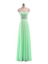 Inexpensive Floor Length Apple Green Dress for Prom Strapless Sleeveless Zipper