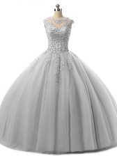 High Class Floor Length Ball Gowns Sleeveless Grey 15th Birthday Dress Lace Up
