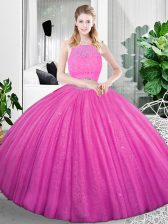 Spectacular Floor Length Two Pieces Sleeveless Fuchsia Sweet 16 Dresses Zipper
