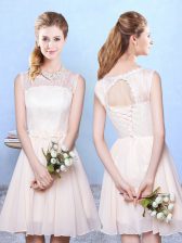 Latest Champagne Scoop Neckline Lace Damas Dress Sleeveless Lace Up