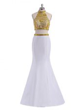 Great Satin Sleeveless Floor Length Evening Dress and Beading