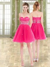 Chic Sleeveless Lace Up Mini Length Beading and Ruffles Evening Dress