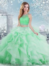 Graceful Floor Length Clasp Handle 15 Quinceanera Dress Apple Green for Military Ball and Sweet 16 and Quinceanera with Beading and Ruffles