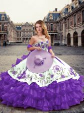 Luxurious Sweetheart Sleeveless Organza Quinceanera Gowns Embroidery and Ruffled Layers Lace Up