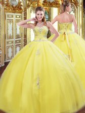  Sweetheart Sleeveless Tulle Quinceanera Gowns Beading and Appliques Lace Up