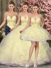  Sweetheart Sleeveless Tulle Quinceanera Gown Beading and Ruffles Lace Up