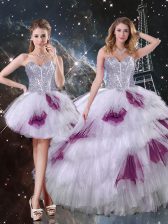 Lovely Floor Length Zipper Sweet 16 Quinceanera Dress Multi-color for Military Ball and Sweet 16 and Quinceanera with Beading and Ruffled Layers and Sequins
