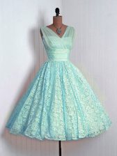 Cute Aqua Blue Lace Up Dama Dress Lace Sleeveless Mini Length