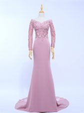  Long Sleeves Brush Train Lace and Appliques Zipper Dress for Prom