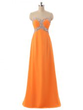 Romantic Orange Empire Chiffon Sweetheart Sleeveless Beading and Ruching Floor Length Lace Up Evening Dress