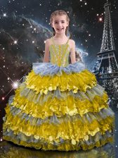  Multi-color Lace Up Straps Beading and Ruffled Layers Little Girl Pageant Gowns Organza Sleeveless