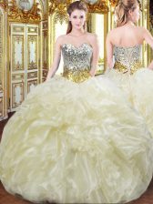  Floor Length Light Yellow Sweet 16 Quinceanera Dress Sweetheart Sleeveless Lace Up
