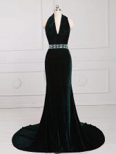 Pretty Dark Green Sleeveless Beading Zipper Dress for Prom