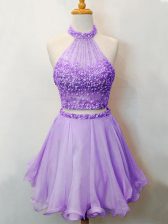Adorable Knee Length Lavender Dama Dress for Quinceanera Organza Sleeveless Beading