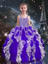  Straps Sleeveless Organza Girls Pageant Dresses Beading and Ruffles Lace Up