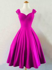 Extravagant Fuchsia Straps Neckline Ruching Dama Dress for Quinceanera Sleeveless Lace Up
