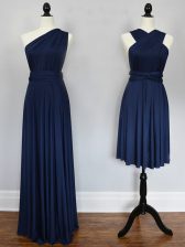  Floor Length Empire Sleeveless Navy Blue Damas Dress Lace Up