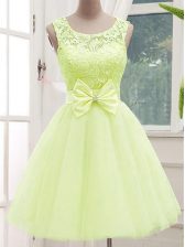 Top Selling Tulle Sleeveless Knee Length Court Dresses for Sweet 16 and Lace and Bowknot