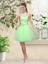 Superior Lace Up Quinceanera Court Dresses Lace and Belt Sleeveless Knee Length