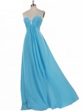  One Shoulder Sleeveless Zipper Quinceanera Dama Dress Aqua Blue Chiffon