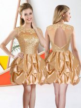  Champagne Bateau Backless Beading and Lace and Ruffles Dama Dress for Quinceanera Sleeveless