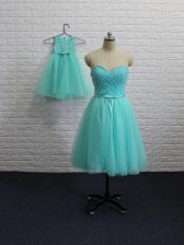 Amazing Aqua Blue Tulle Lace Up Sweetheart Sleeveless Mini Length Prom Gown Beading