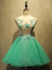  Sleeveless Mini Length Embroidery Lace Up Prom Gown with Green