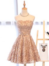 Trendy Mini Length Champagne Dress for Prom Organza Sleeveless Belt